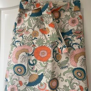 Floral Tie-Waist Midi Skirt in Cream with Pastel Floral Print